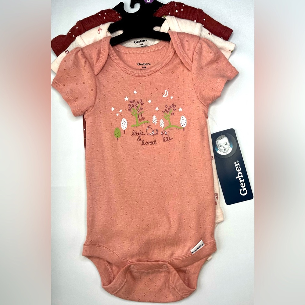 Gerber Baby Girl Short Sleeve Cotton Bodysuits, 3-Pack, Size 0-3 Months